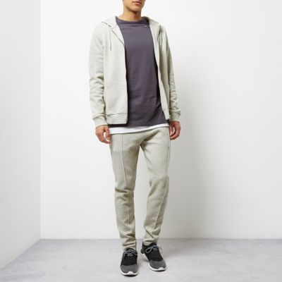 Grey piqu&#233; zip front hoodie